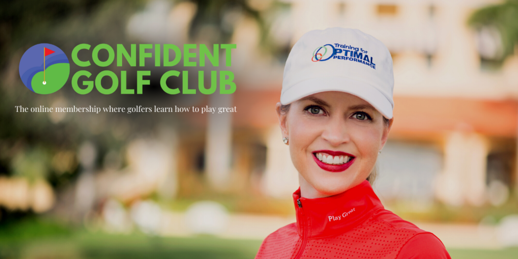 Dr. Shannon Reece on a blurred background with the words Confident Golf Club, the online membership where golfers learn how to play great